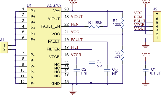 acs709 akım sensörü - current sensor carrier -75 to +75 a - pl-2199 devre şeması